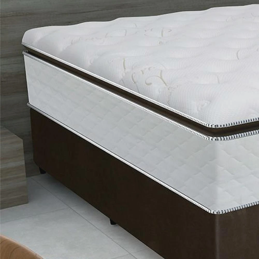 Cama Box Casal Colchão De Molas Ensacadas Branco Marrom