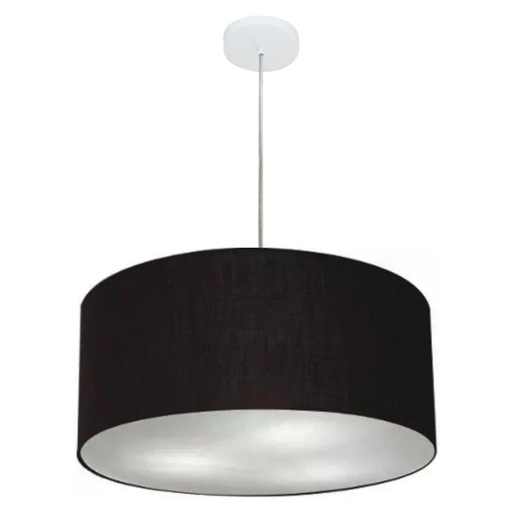 Lustre Pendente Cilíndrico Md-4049 Cúpula Em Tecido 50x21cm Preto - Bivolt