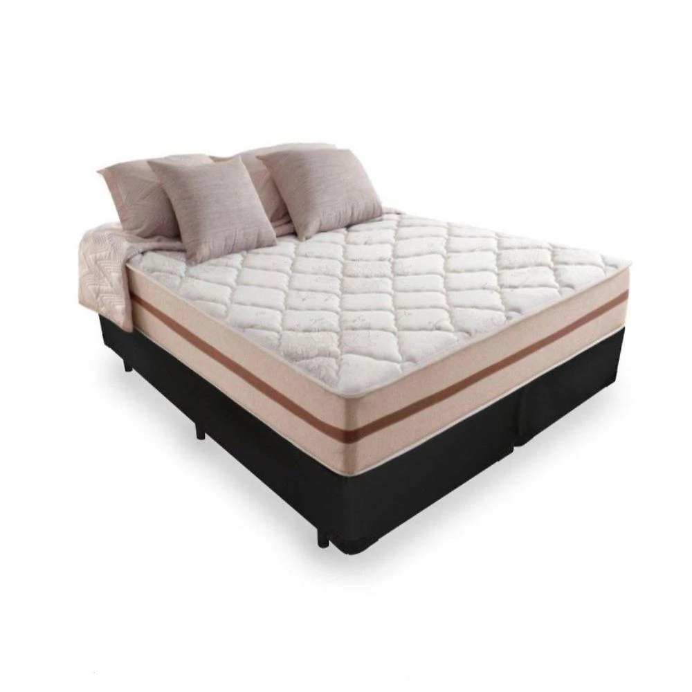 Cama Box Queen Tecido Sintético Preto Com Colchão Pillow Angel Molas Ensacadas