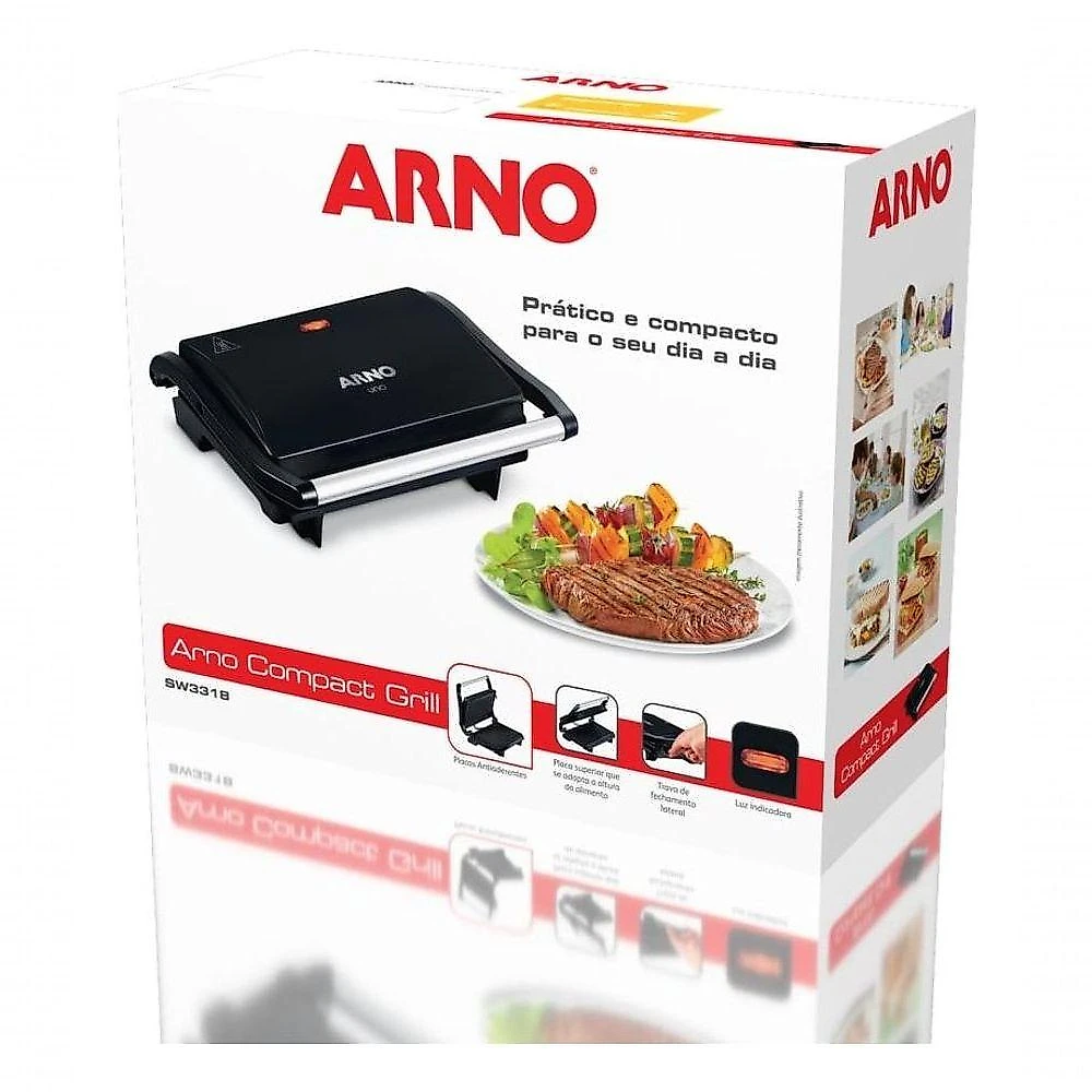 Grill Arno Compact Gpto com Placa Antiaderente Ajustavel Alca Fria Preto