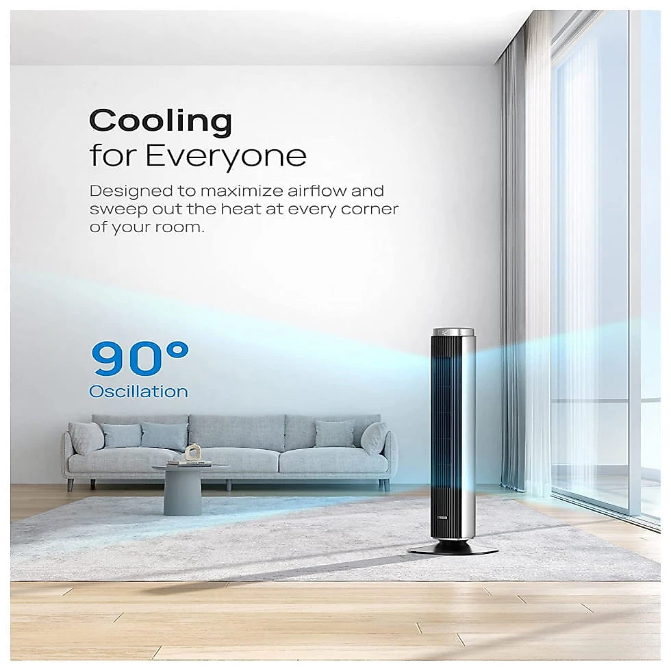 Ventilador de Torre Dreo DR HTF005 com 9 Velocidades, Controle Remoto, Tela LED e Desligamento Automático, 110V, Cinza