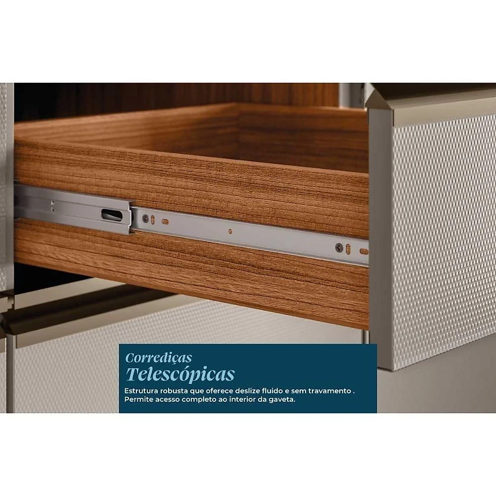 Cozinha Completa Proença 6 Peças 3 Portas 7 Gavetas MDF 119,5CM Nogueira Touch e Nude Prime