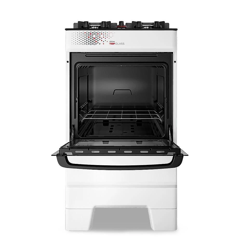 Fogão A Gás Mesa De Vidro Forno 50L Esmaltec Ideal Top Glass Branco 4 Bocas Bivolt