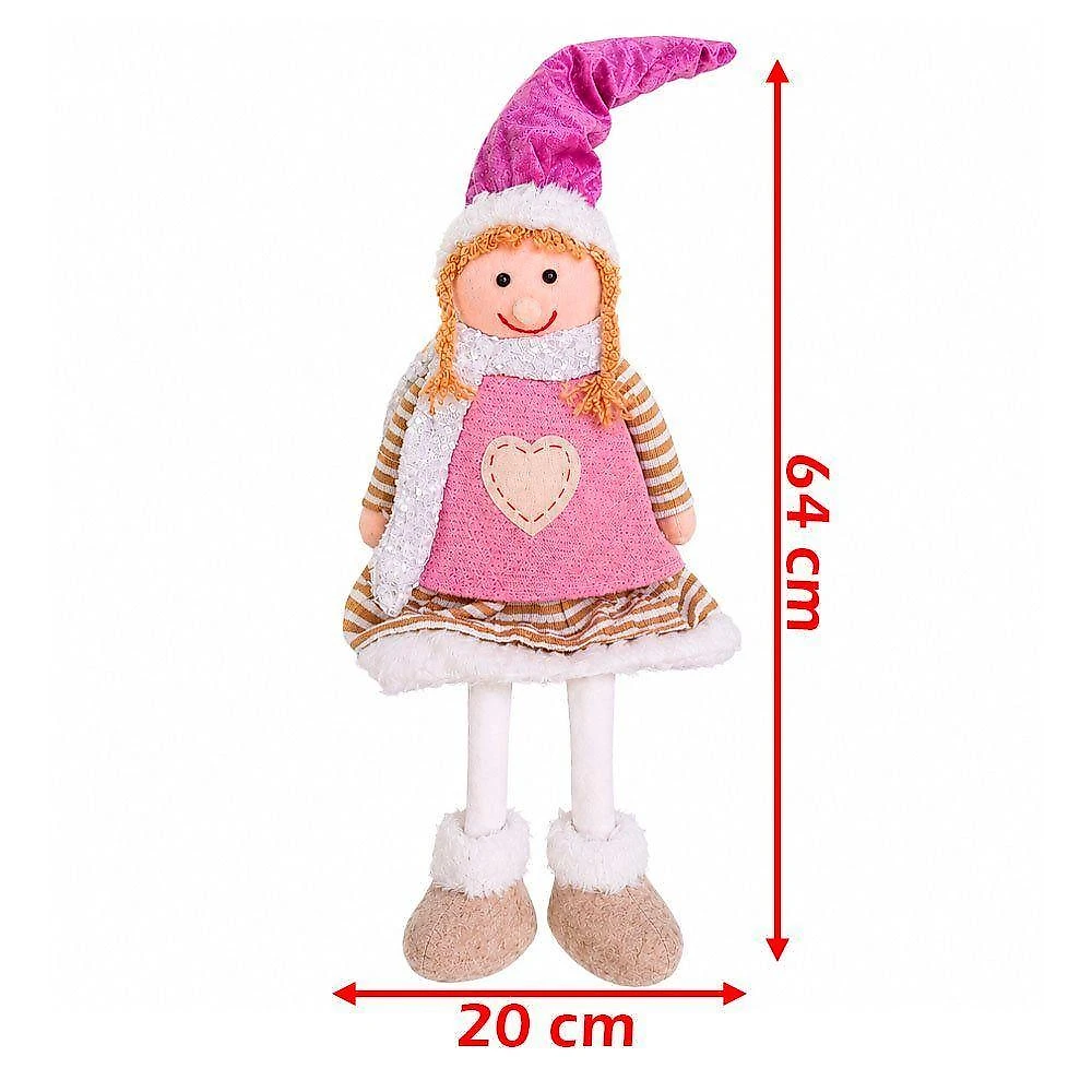 Boneco Criança Natalino Enfeite Decorativo Pernas Moles Flexiveis Rosa 64CM