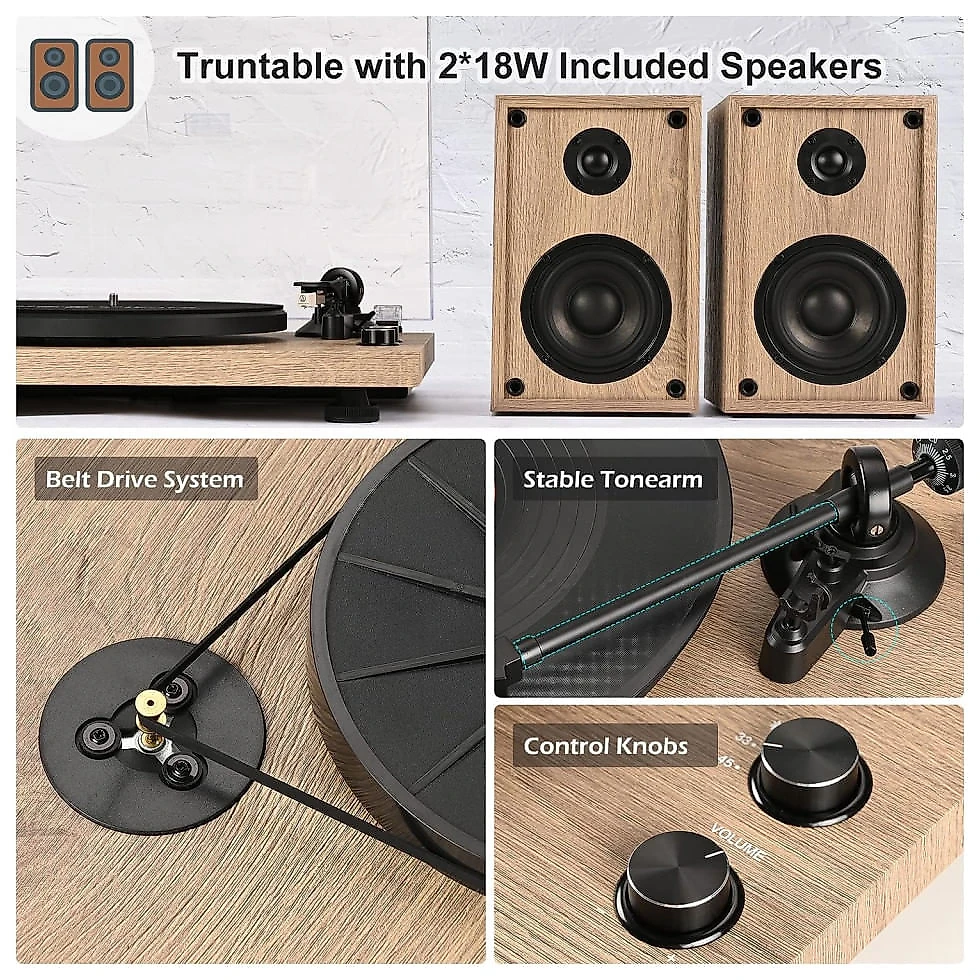 Toca Discos Retro 2 Velocidades com Gravação USB e Cartucho Magnético, SeeYing, Marrom