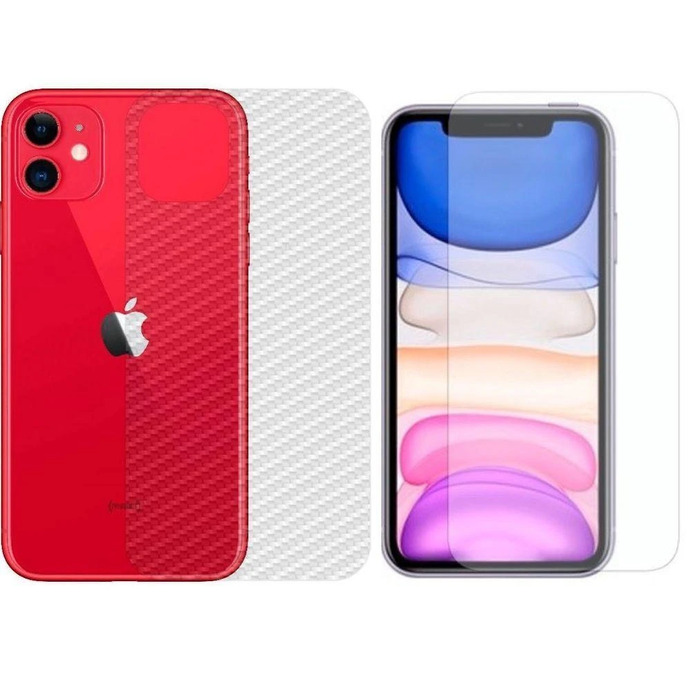 Pelicula Hidrogel + Adesivo Fibra De Carbono Para Iphone 11 Tela 6.1 - Transparente