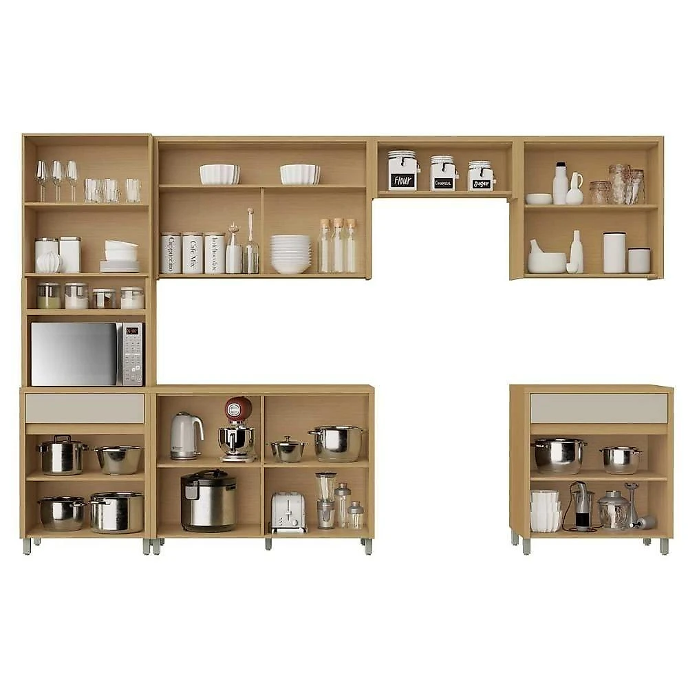 Cozinha Modulada Nesher Condessa Condessa 6 Peças (3aéreos+2balcões+1paneleiro) C6p93 Carvalho-cinza - Nesher