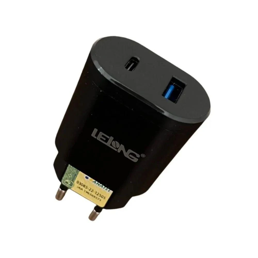 Fonte de Alimentação Usb C MDM para Celular Turbo 20W Preto com Cabos Tipo C e Lightning