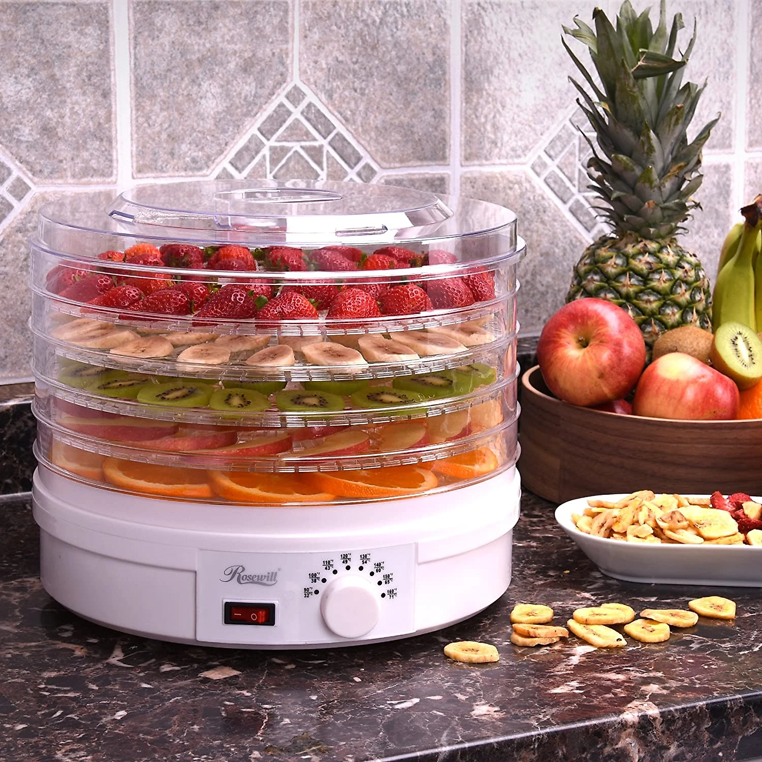 Rosewill Desidratador de Alimentos 5 Bandejas 250W BrancoTransparente 110V