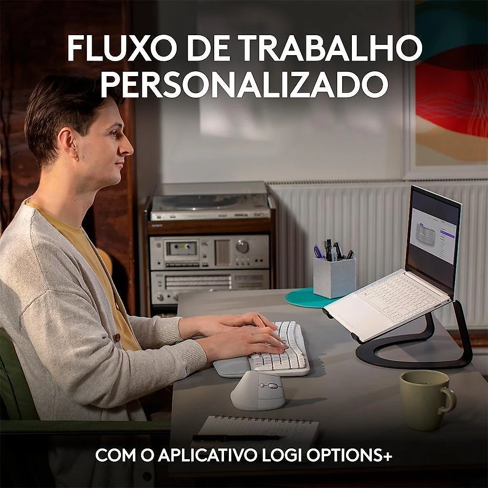 Teclado Sem Fio Logitech Wave Keys, Bluetooth, Layout US, Com Design Ondulado, Ergonômico, Branco - 920-012282