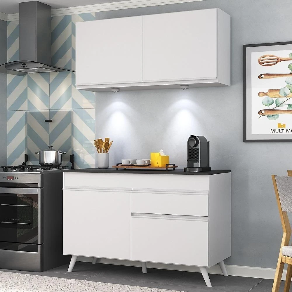 Armário De Cozinha Compacta 2 Peças Com Leds Mp2012.891 Veneza Up Multimóveis Branco