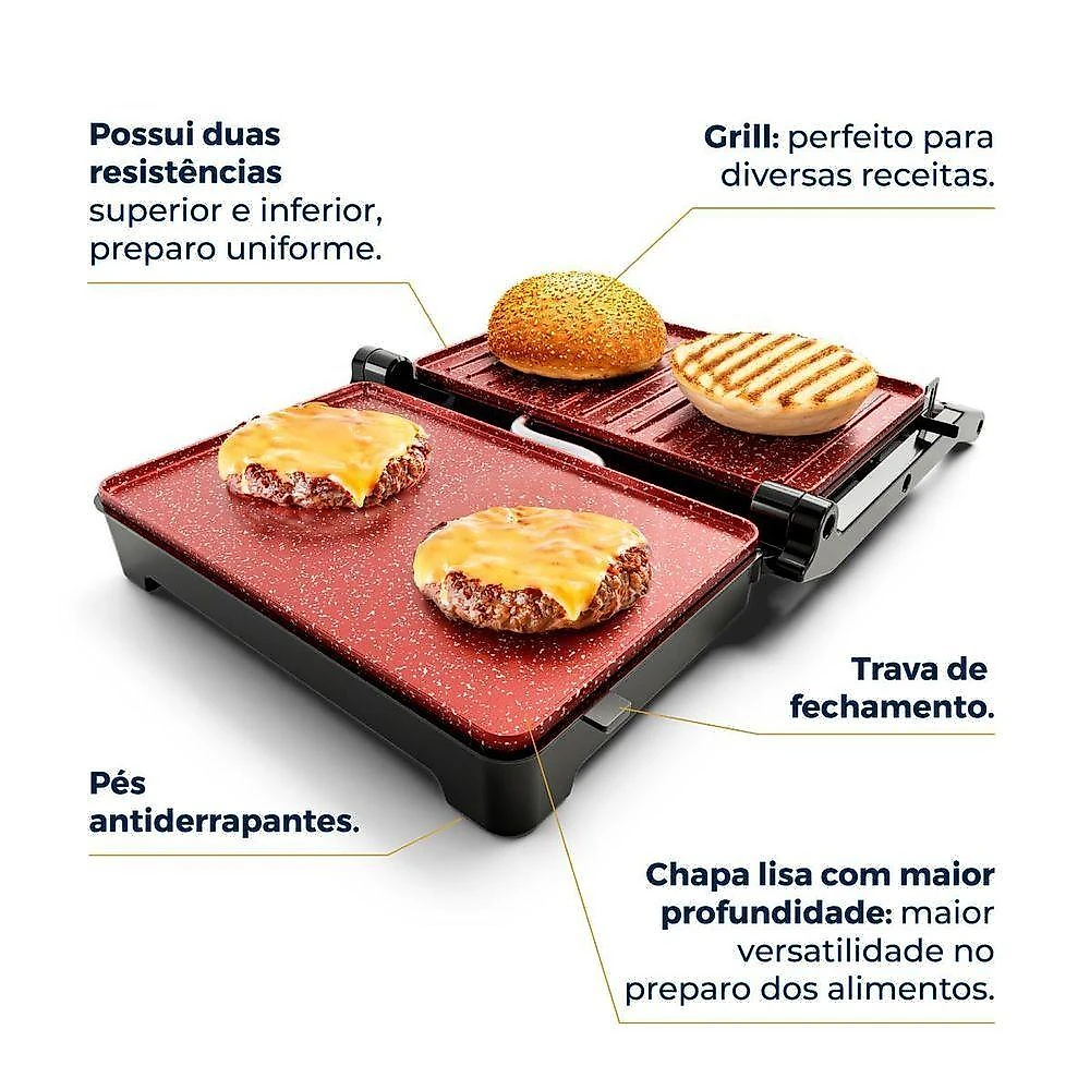 Grill E Sanduicheira Britânia 2 Em 1 Abertura 180o BGR28A 220V