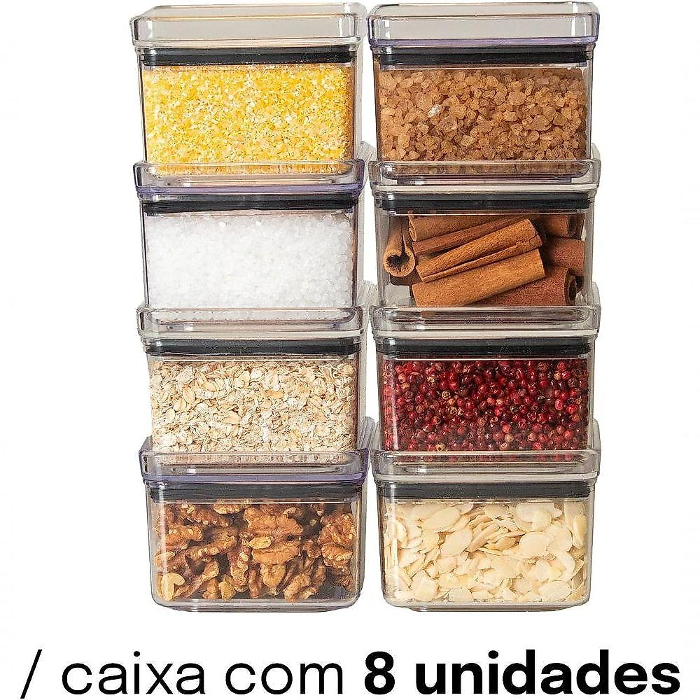 Kit 8 Potes Herméticos Lumini Paramount Organizadores de Alimentos Acrilico Poliestireno Empilháveis