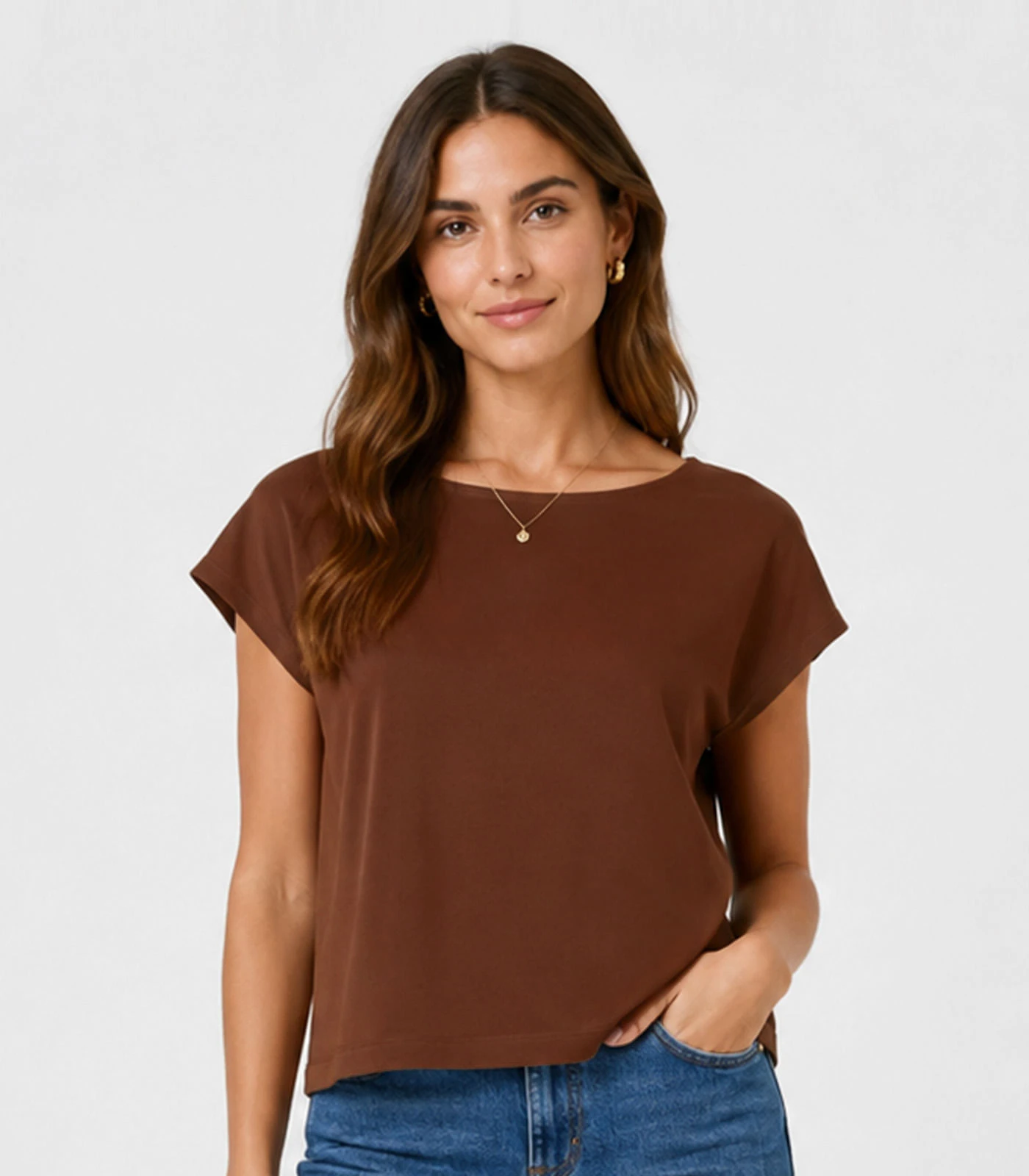 Blusa Feminina Básica Manga Ampla Infinita Cor Marrom