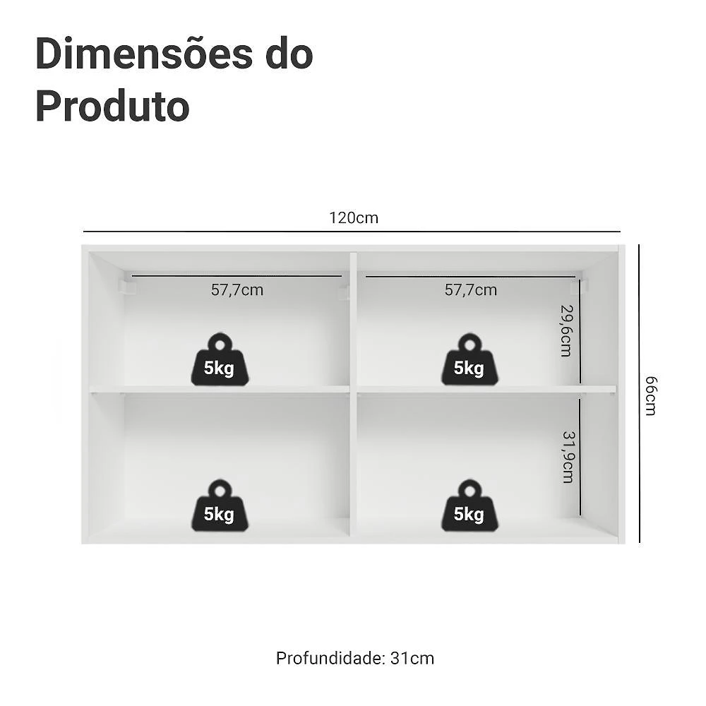 Armário aéreo 120 cm 2 portas branco/crema vik madesa