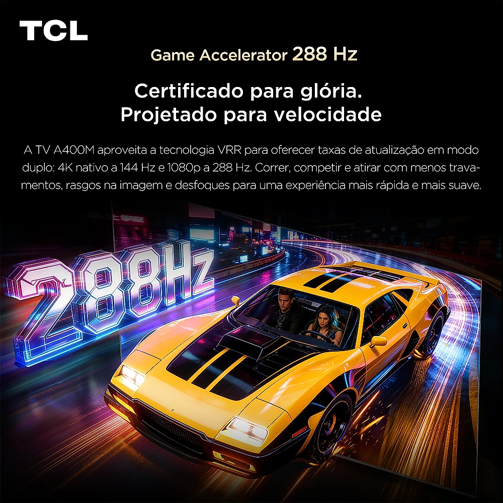 Smart TV TCL 55 Polegadas QLED Mini LED 4K A400M WiFi Bluetooth Google TV HDR10+ 144 Hz VRR 55A400M
