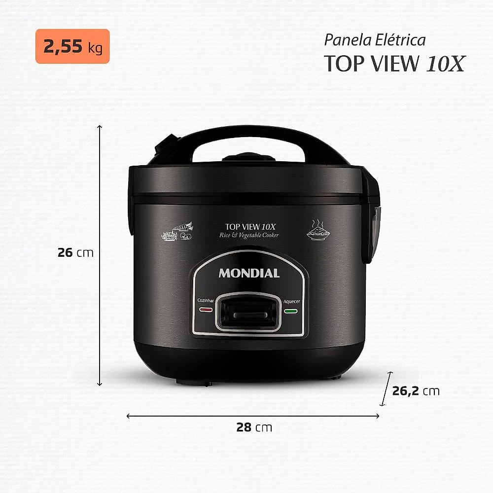 Panela Elétrica Top View 10X Mondial Black Inox 700W - PE-30-10X 127V