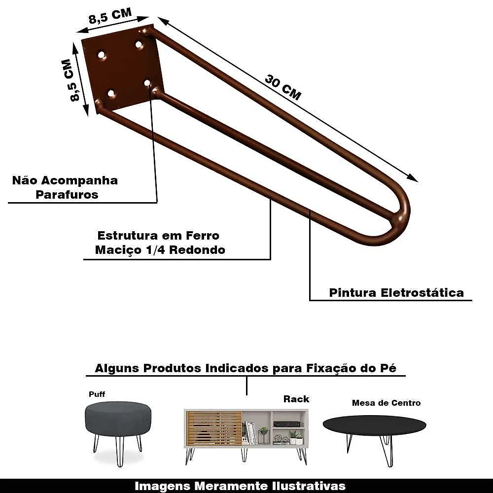 Kit 8 Pés De Metal 30 Cm Mesa De Canto Rack E Puffs Bronze