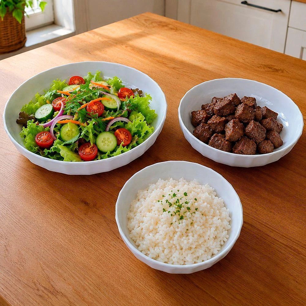 Jogo de Tigelas Tigela Gourmet para Servir Melamina Resistente Ideal para Saladas Branco Kit 3 Peças