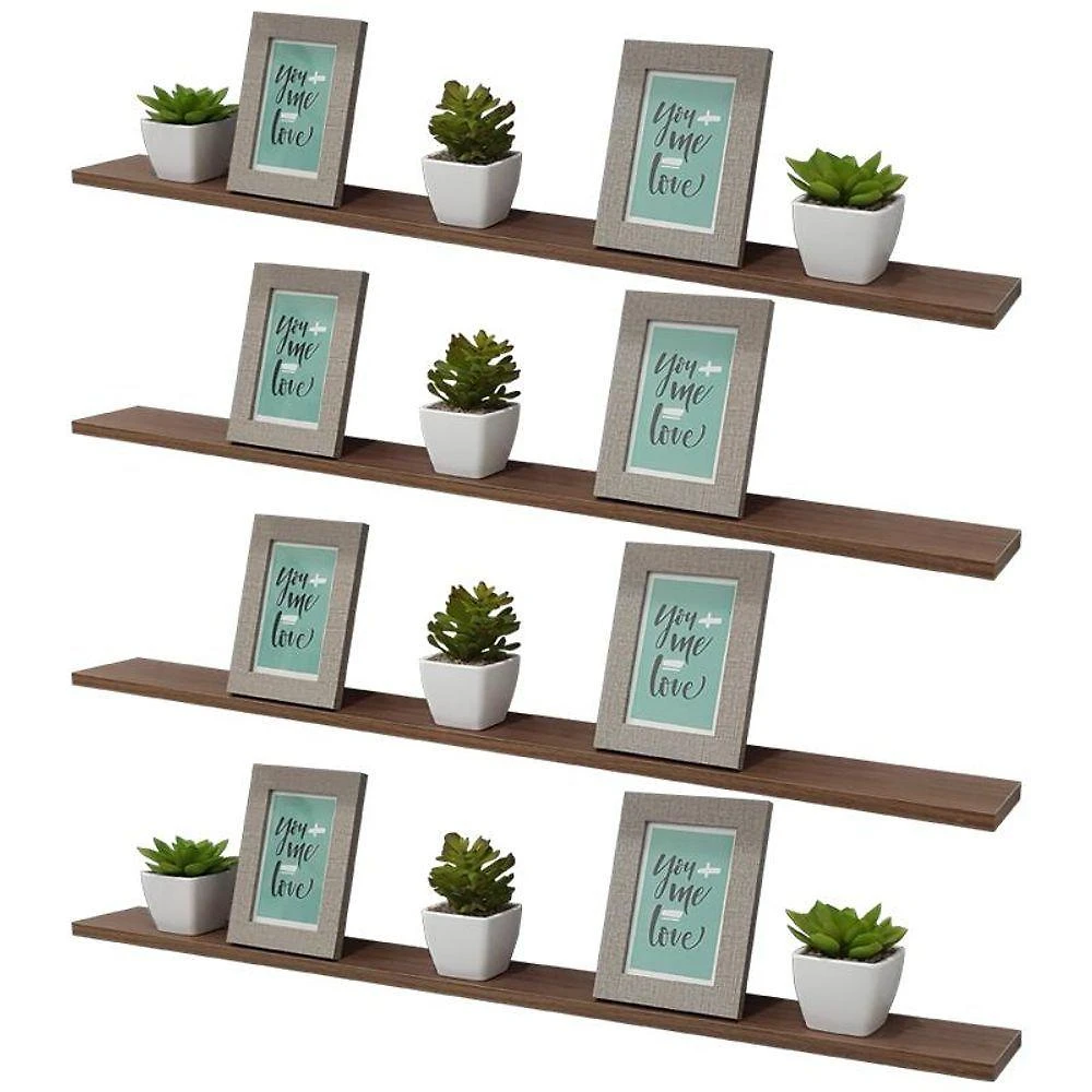 Prateleira Kit 4 80X15CM MDP Fixação Embutir Invisível Moderno Sala Marrom Mercado das Prateleiras