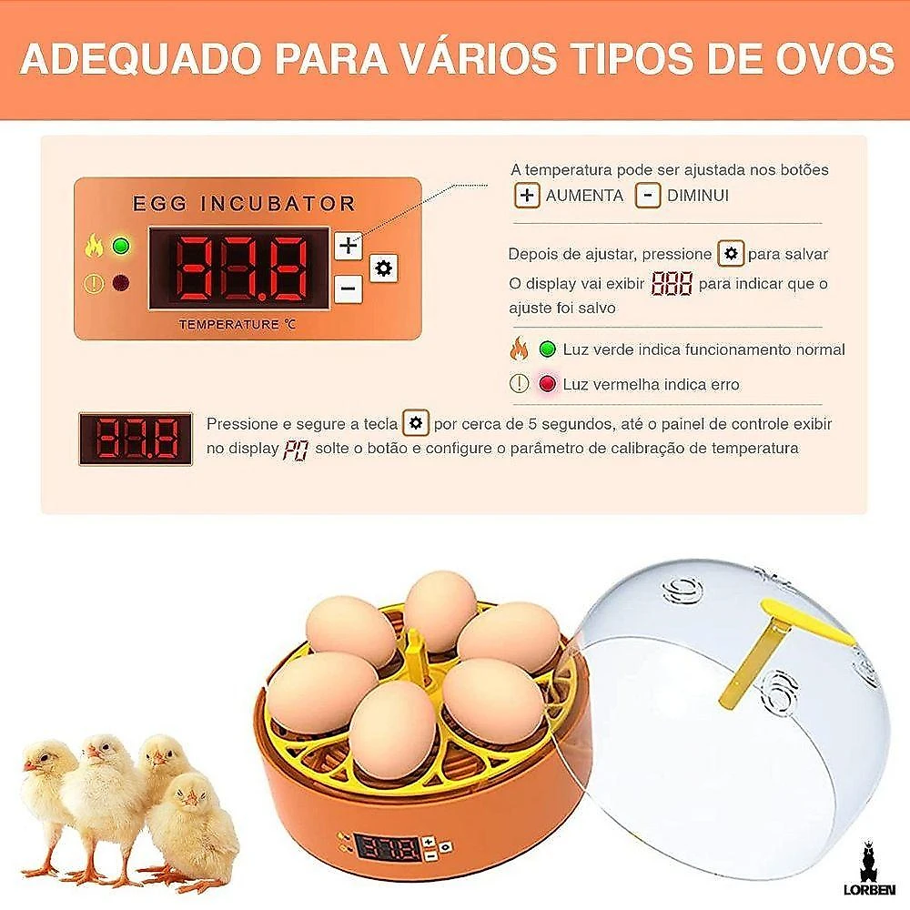 Chocadeira Mini Incubadora Lorben Semiautomática Rotação Automática Amarelo