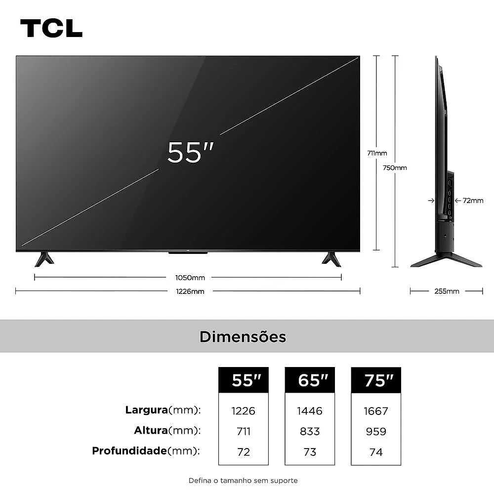 Smart TV TCL 55 Polegadas 4K UHD QLED Google TV 55T6C Preto - Bivolt