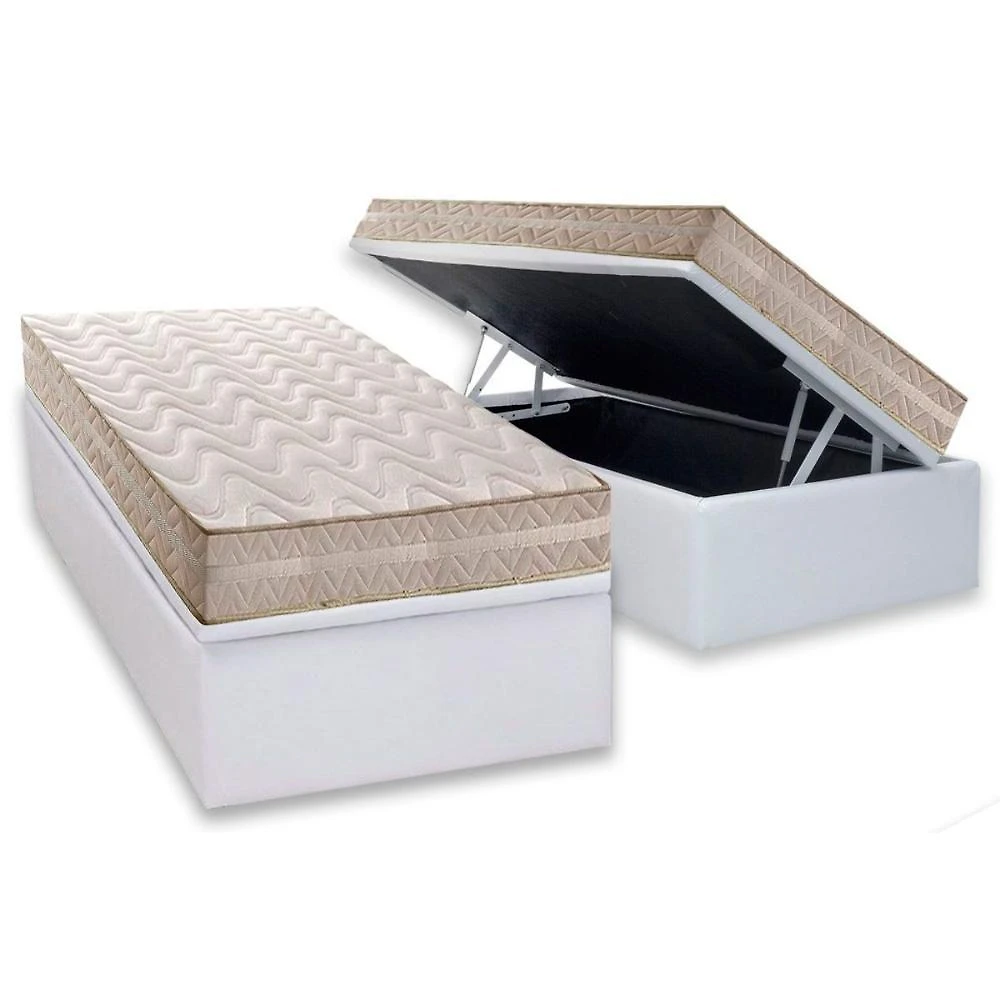 Conjunto Box Baú Solteiro Colchão Espuma Paropas D28 - Master Ag80 Clean Double Face 17 + Base Crc Courano White (88x188)
