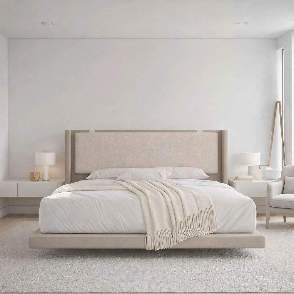 Cama Flutuante Queen Viena Luxo e Conforto em Madeira Maciça e MDF Bege Jasper Móveis