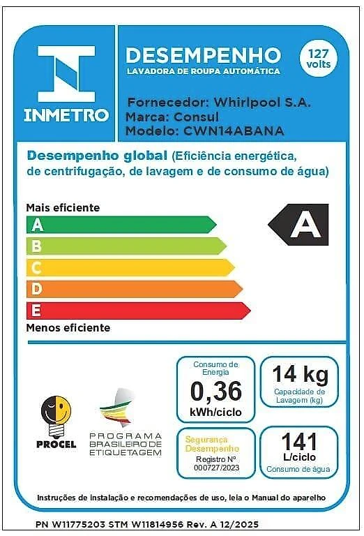 Máquina de lavar consul cwn14ab 14kg modo eco reuso de Água filtro anti-fiapo branca 110