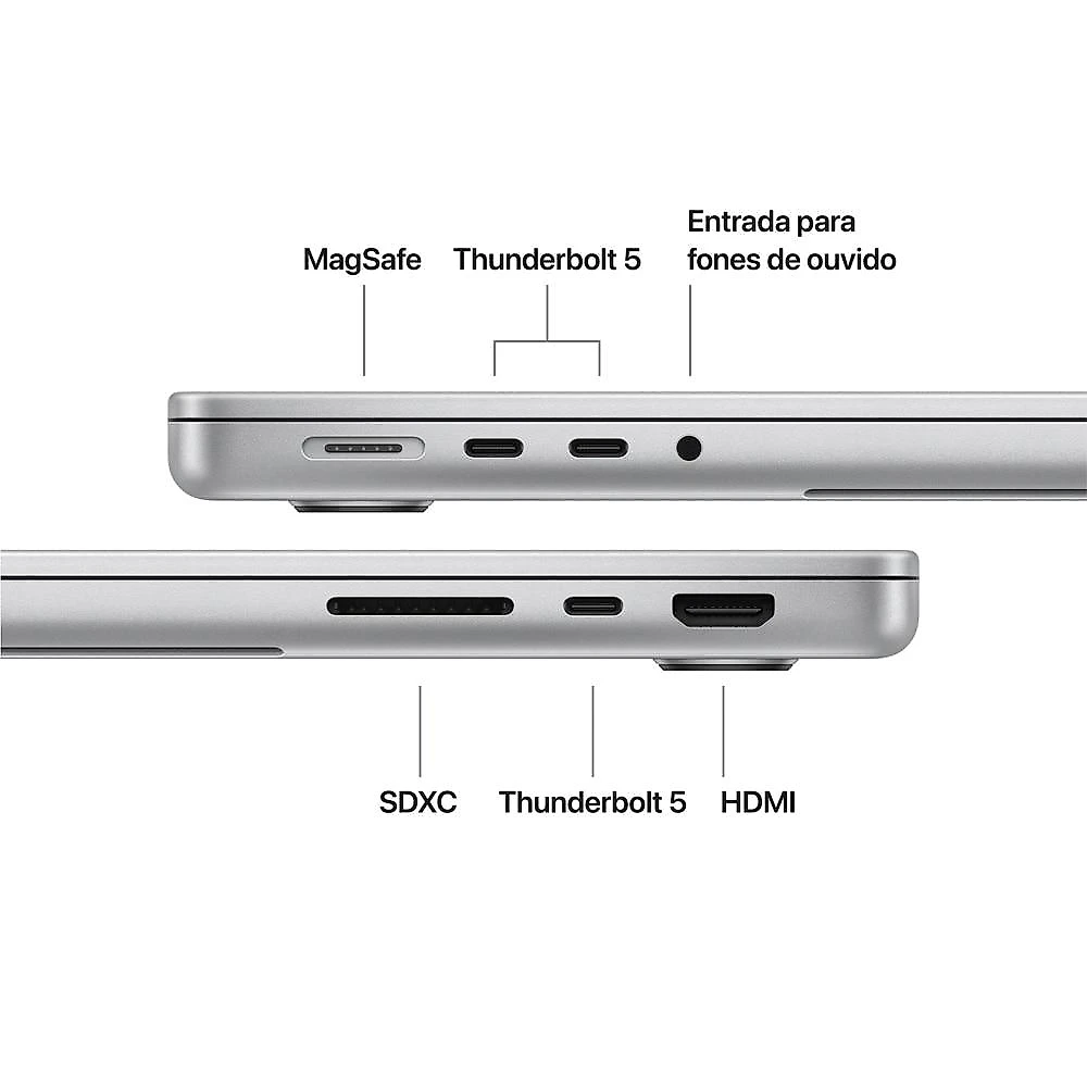 MacBook Pro 14" Apple M5 Max chip com 18 núcleos CPU e 32 núcleos GPU  36GB  2TB SSD - Prateado