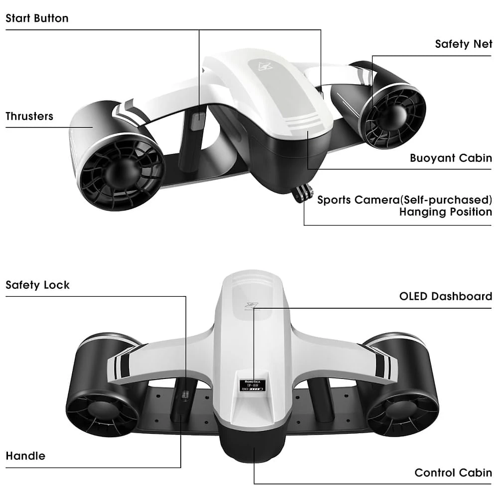 Miniatura Scooter Subaquática Propulsor de Mergulho com 2 Velocidades e Câmera de Ação para Adultos, YOUGYM, Branco