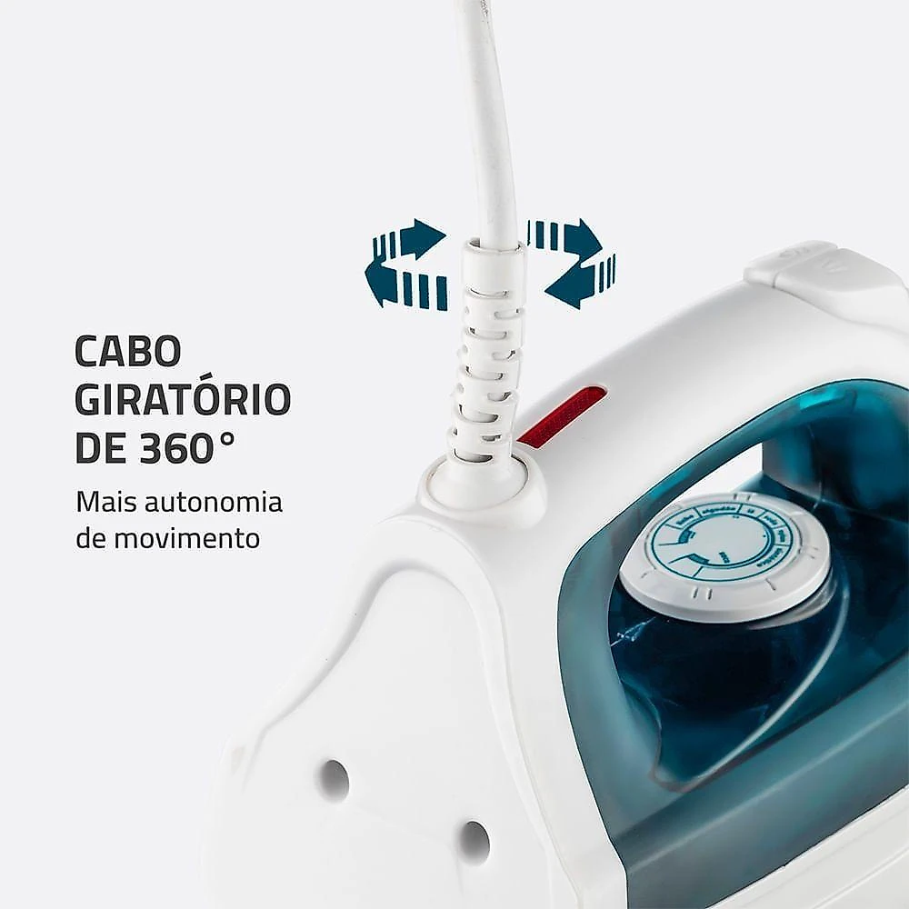 Ferro de Passar a Vapor Mondial F-32 1200W Base Antiaderente Azul e Branco 110V