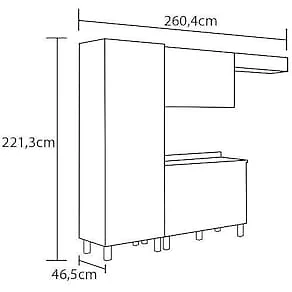 Armário de Cozinha Compacta Bartira Jaspe com 6 Portas, 3 Gavetas e 6 Prateleiras - 260,4cm de largura Branco/Cinza