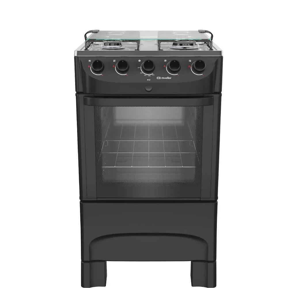 Fogão de piso 4 bocas glp mueller mfi4bb mesa inox preto bivolt