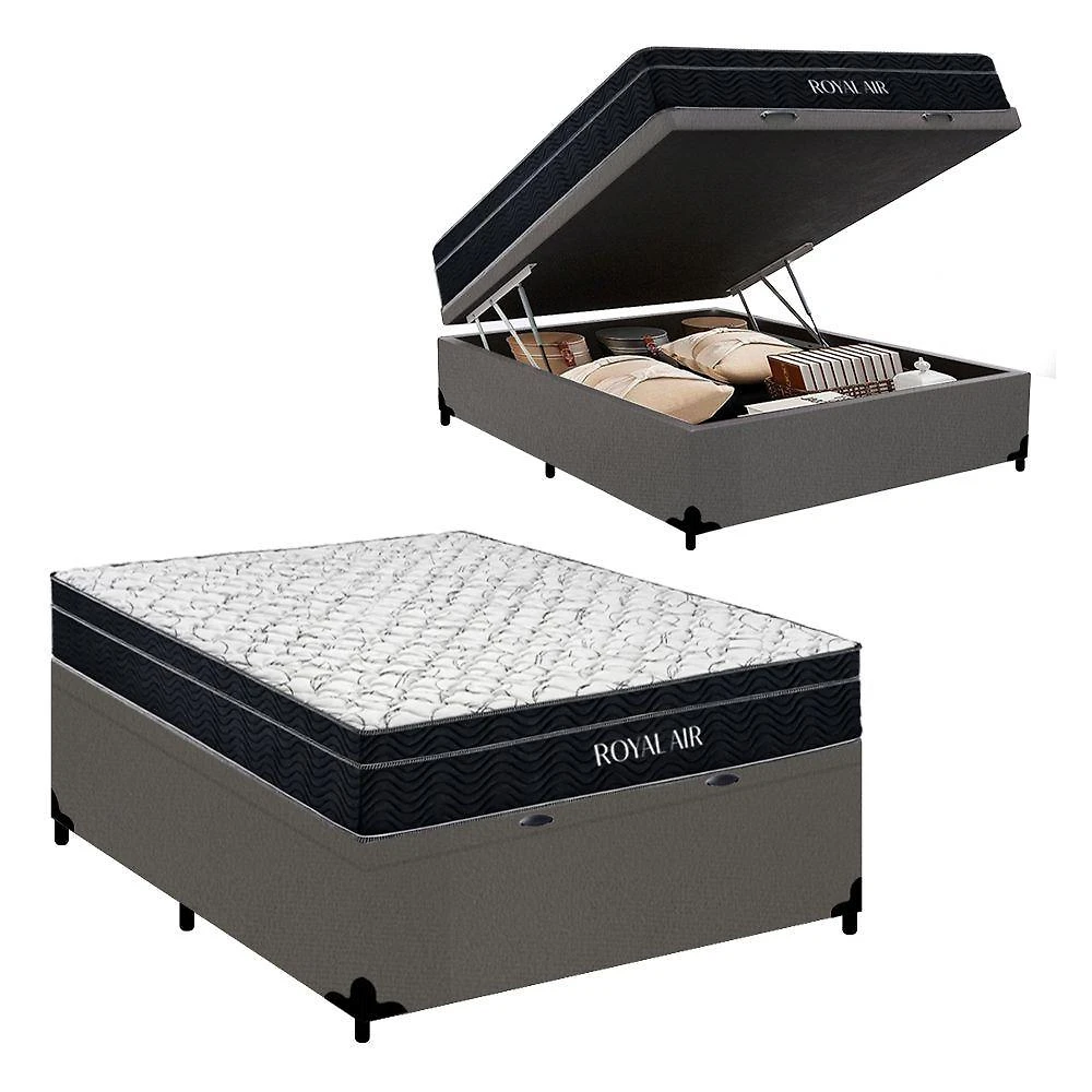 Cama Box Baú Casal 138cm Royal Air Molas Ensacadas Suede Cinza Royal