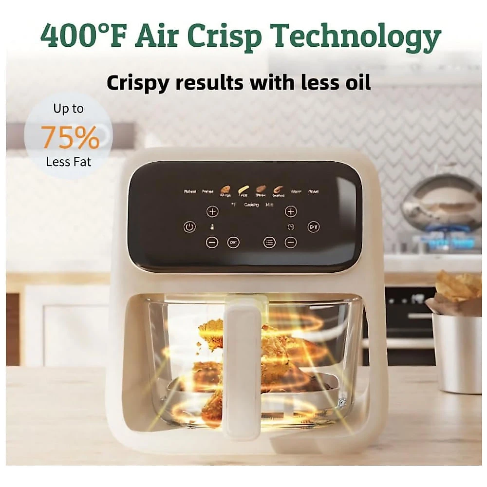 Fritadeira elétrica Air Fryer em Vidro 4,0 L TempWare Creme 1200W 110V Controle até 204°C