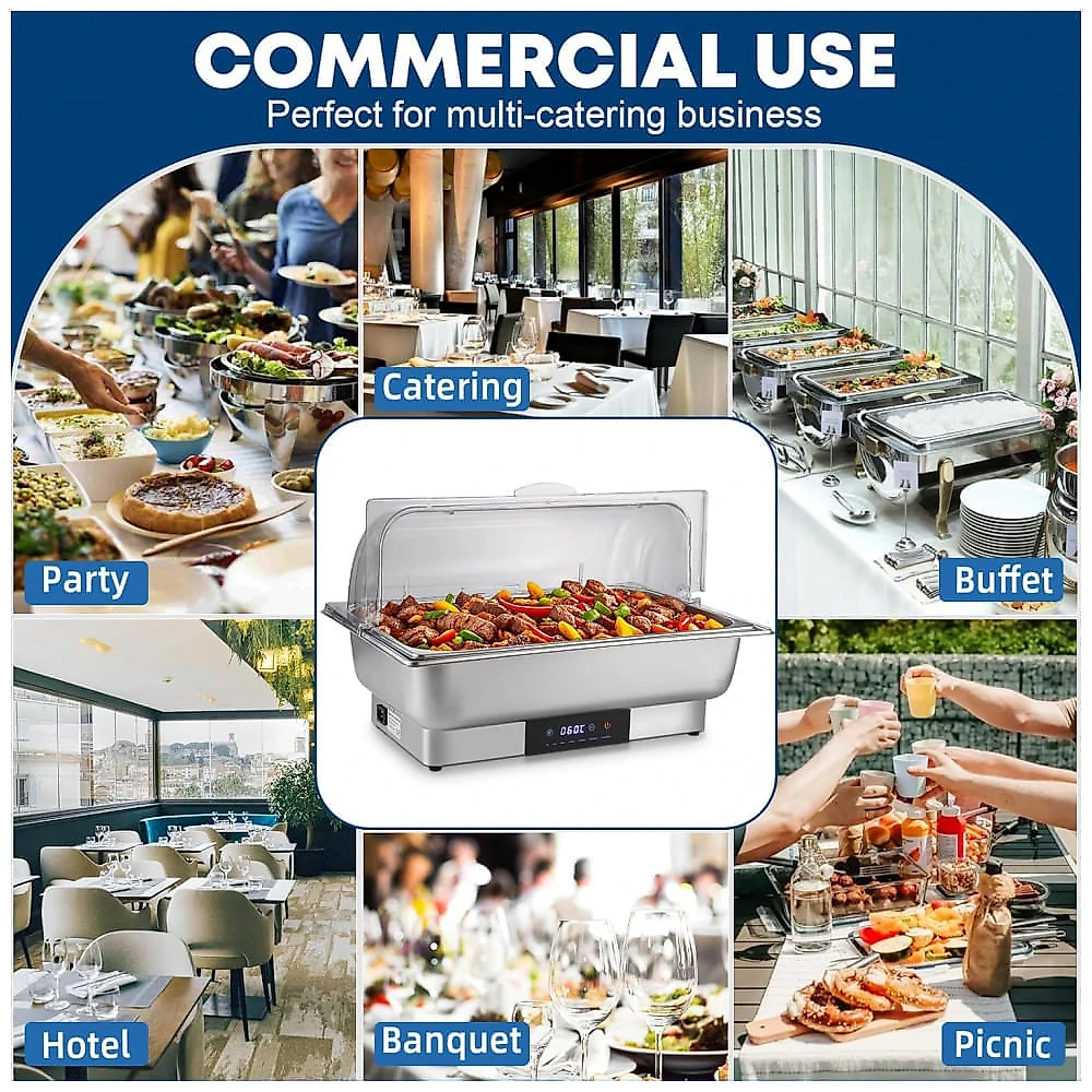 Conjunto de servidor de buffet Elétrico de Aço Inoxidável com Controle de Temperatura e Panela Tripla para Buffet