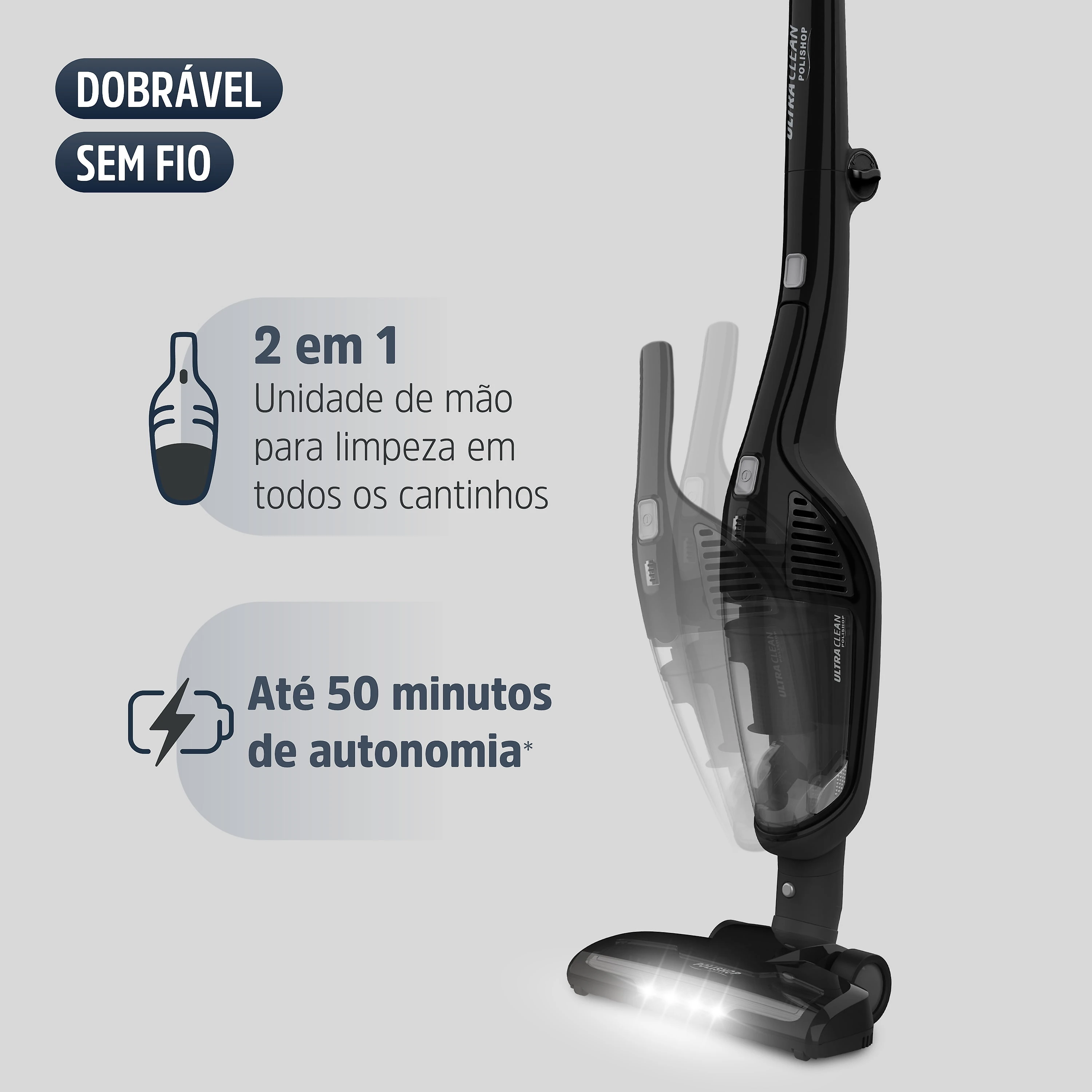 Aspirador de pó vertical sem fio 2 em 1 Ultra Clean Polishop | Bivolt