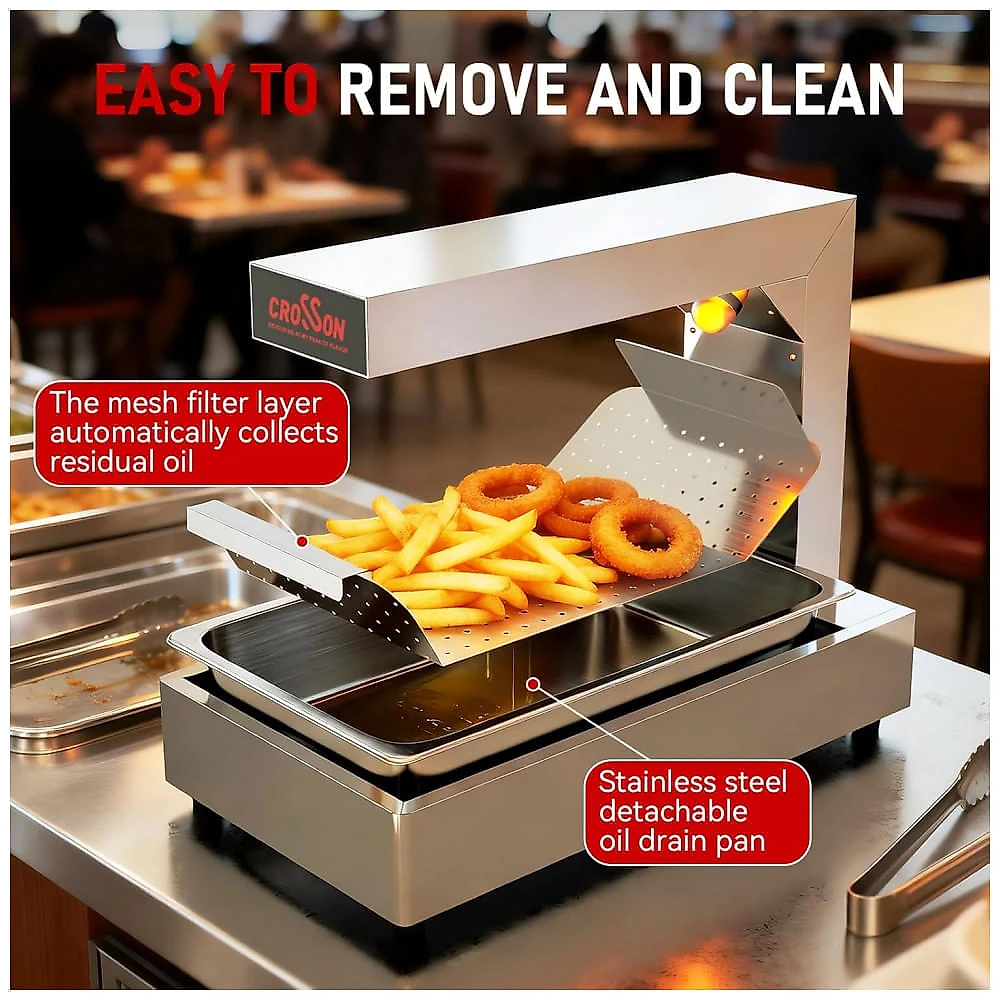 Aquecedor de Batata Frita CROSSON Aço Inoxidável 5 Níveis Ajustáveis 600W para Food Truck e Restaurantes 110-120V