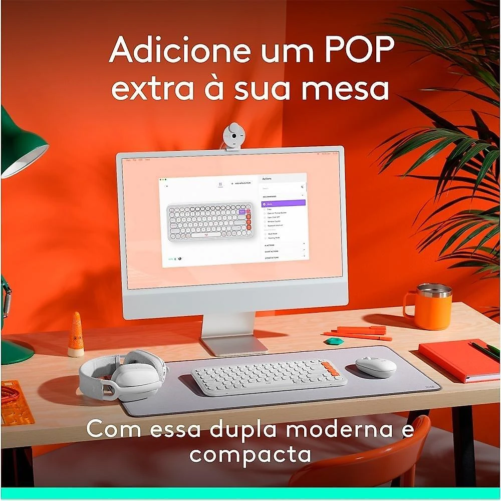Kit Teclado e Mouse Sem Fio Logitech POP Icon com Teclas e Botões Personalizáveis, Silencioso, Bluetooth, Branco- 920-013057