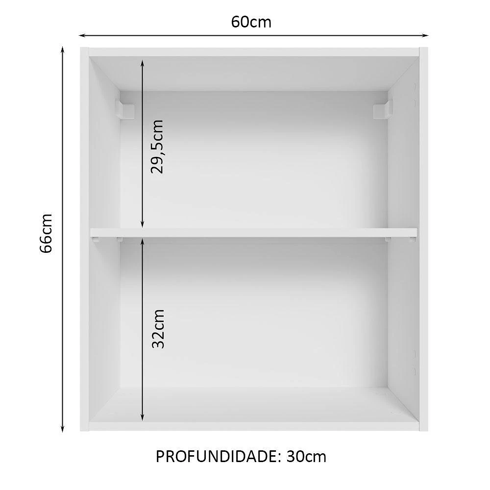 Armário aéreo 60 cm com 2 nichos abertos para cozinha madesa lux, glamy, agata, stella - branco
