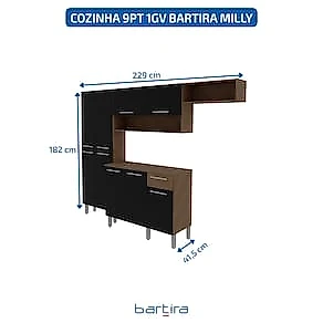 Cozinha Compacta Bartira Milly 9 Portas 1 Gaveta com Tampo Preto