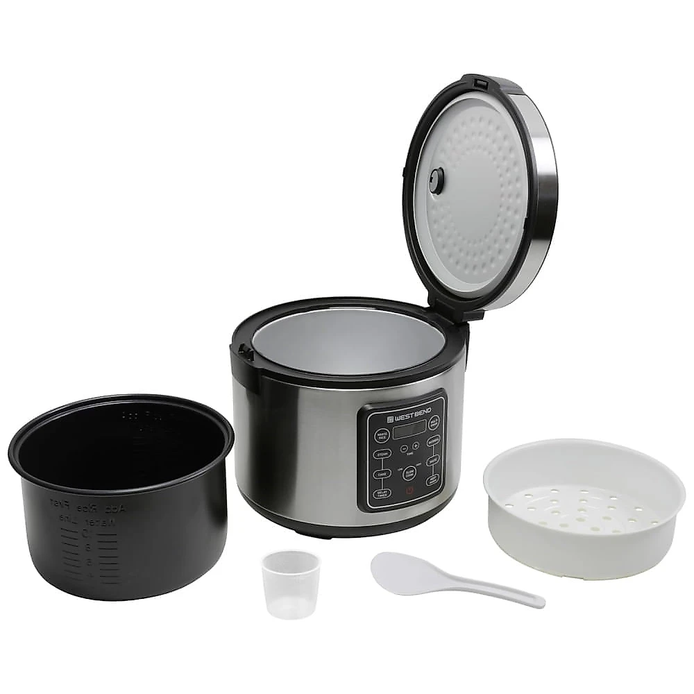Panela Elétrica Multifuncional West Bend 9 em 1 para Arroz e Grãos, Timer de Atraso, Função Manter Quente, Cesto de Vapor - Capacidade de 20 xícaras