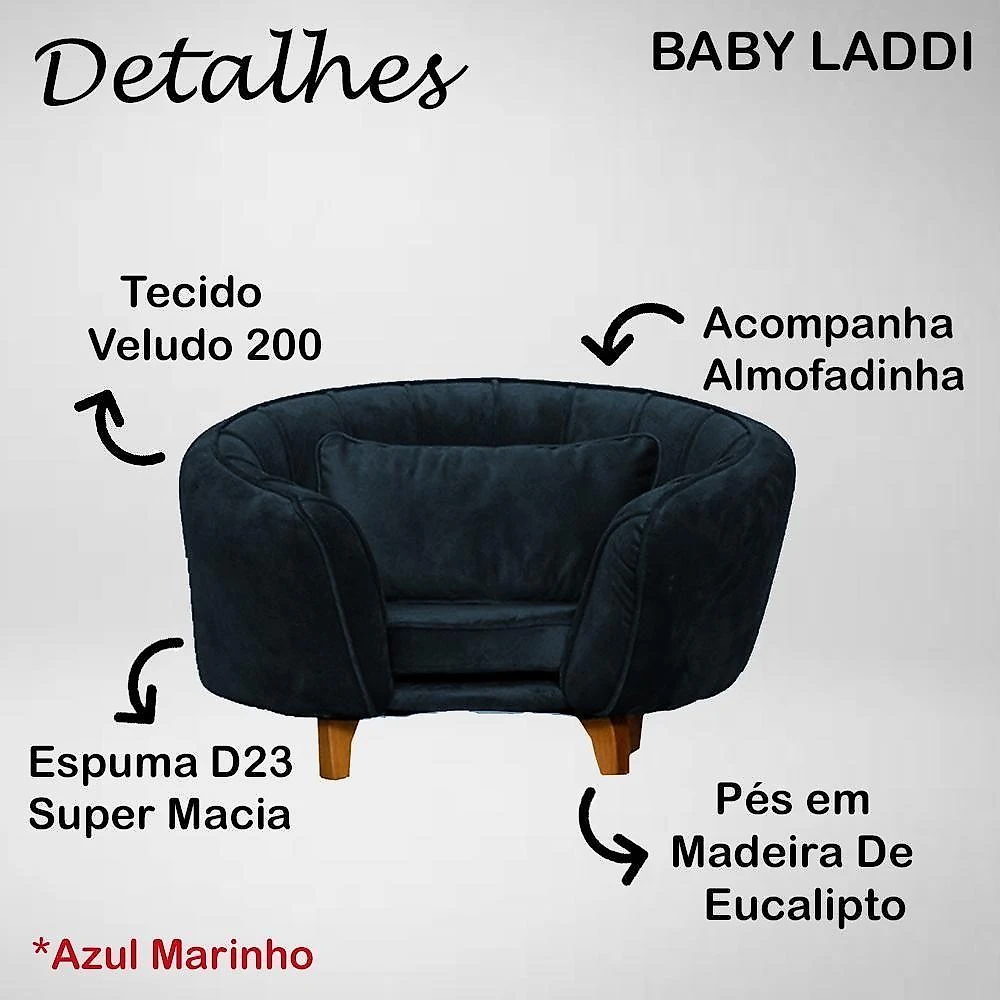Poltrona Cama Caminha Pet Baby Laddi Veludo Azul Marinho Dvinn Azul Marinho
