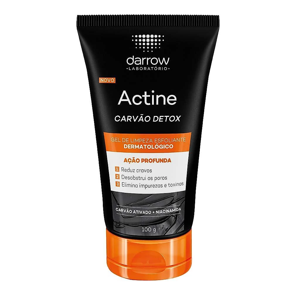 Gel de limpeza facial esfoliante darrow actine - carvão detox 100g