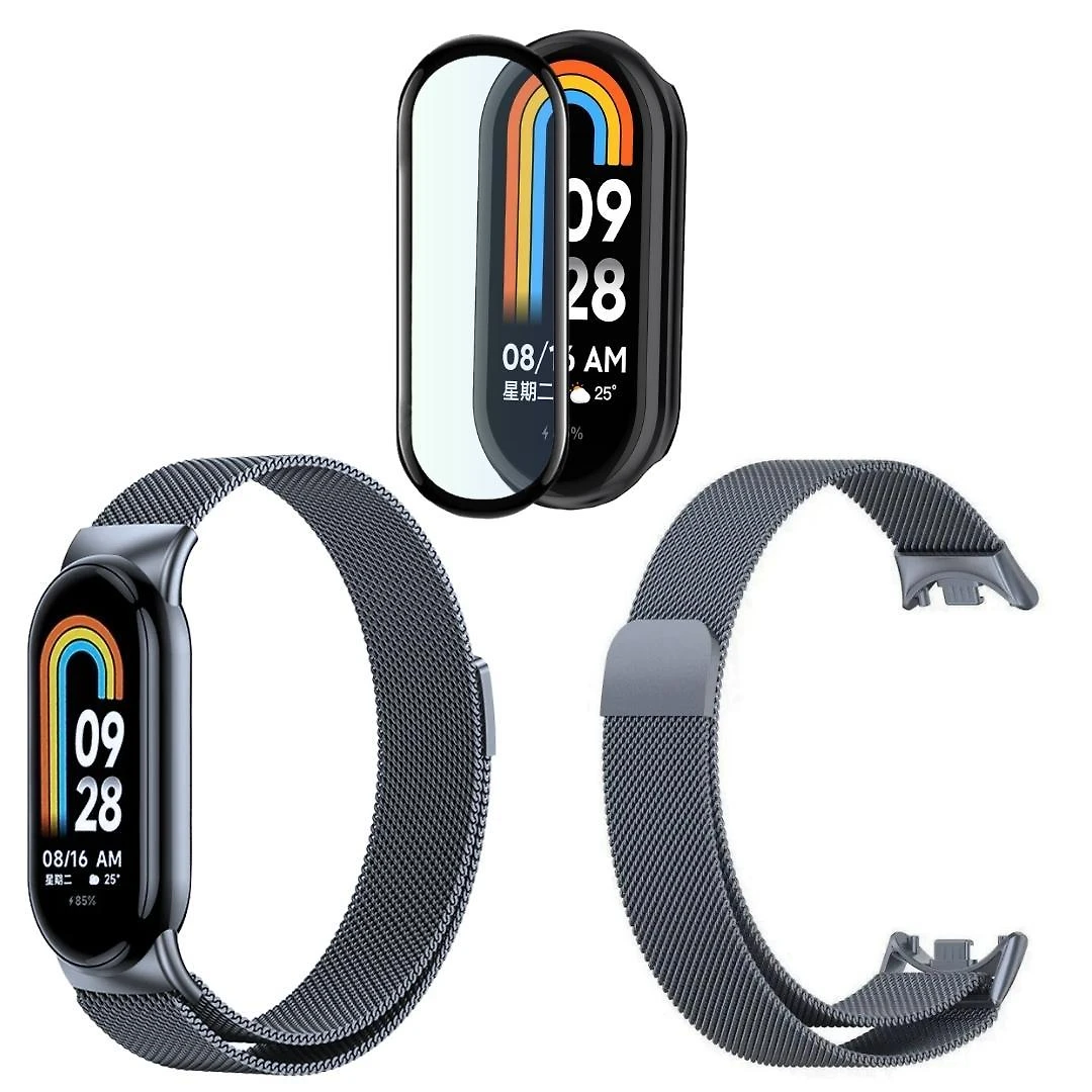 Miniatura Pulseira Inox Para Xiaomi Mi Band 8 2023 + Película Silicone
