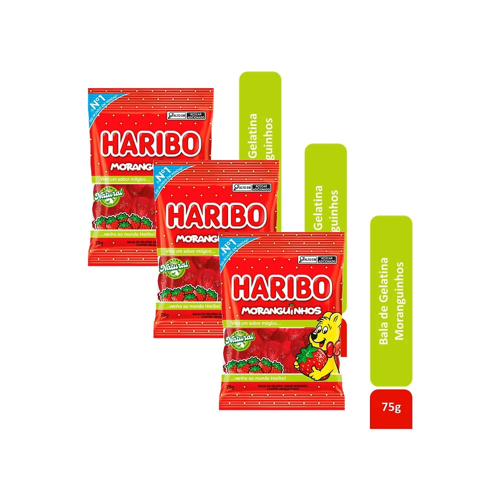 Kit 3 Bala Haribo Moranguinhos 75g