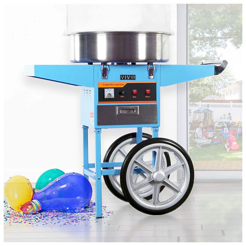 VIVO CANDY KIT 2B Máquina de Algodão Doce Elétrica com Carrinho com Escudo Bolha, 110V, Azul