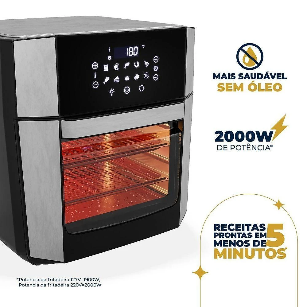 Air Fryer Oven Britânia 16L 4 Em 1 Porta Removível BAF16A 110V