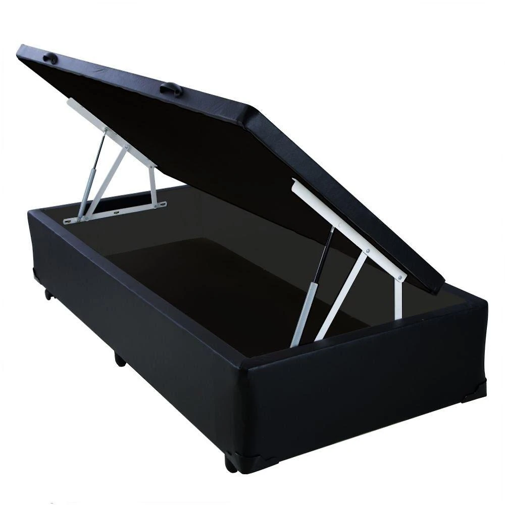 Cama Box Baú Blindado Solteirão Homequeen Corino Preto 41x96x203